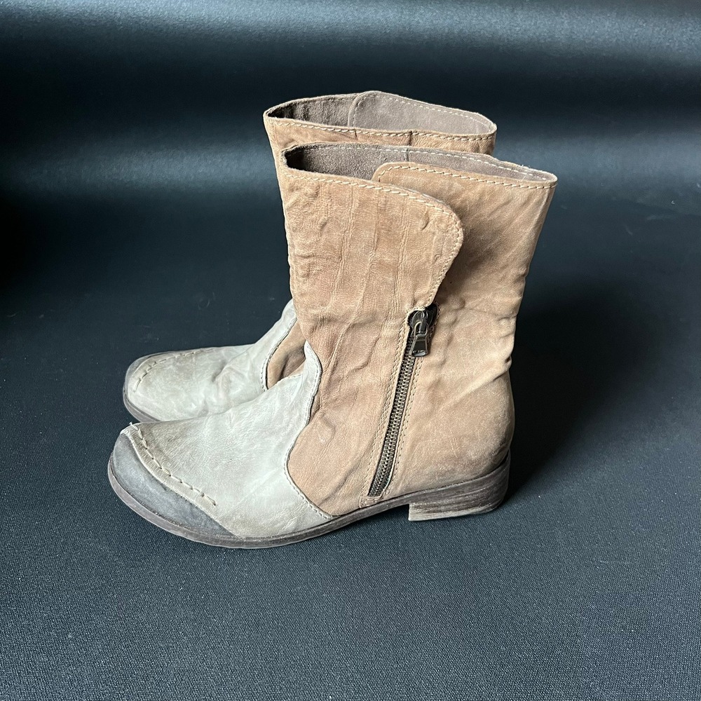 Arcadia Italian Leather Two Tone Slouchy Ankle Boots Tan Taupe EU 36 US 6 Earthy